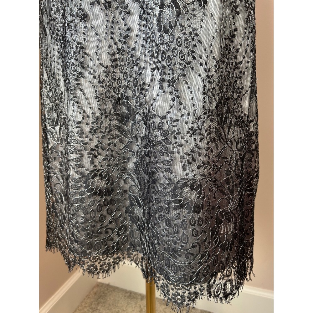 Ann Taylor Silky Silver Skirt with Black Lace Romantic Feminine Size 8 - Picture 6 of 7